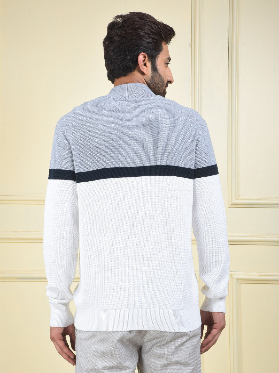 Grey Color-Block 100% Cotton Knitted Sweater