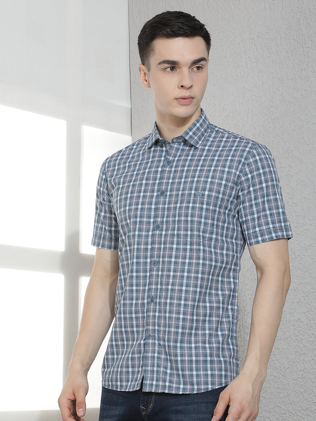 Blue Checked 100% Cotton Shirt-Men Shirts-Crimsoune Club