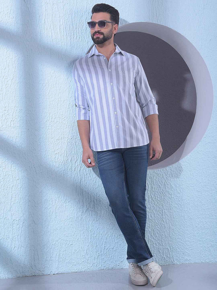 Grey 100% Cotton Vertical Stripes Shirt