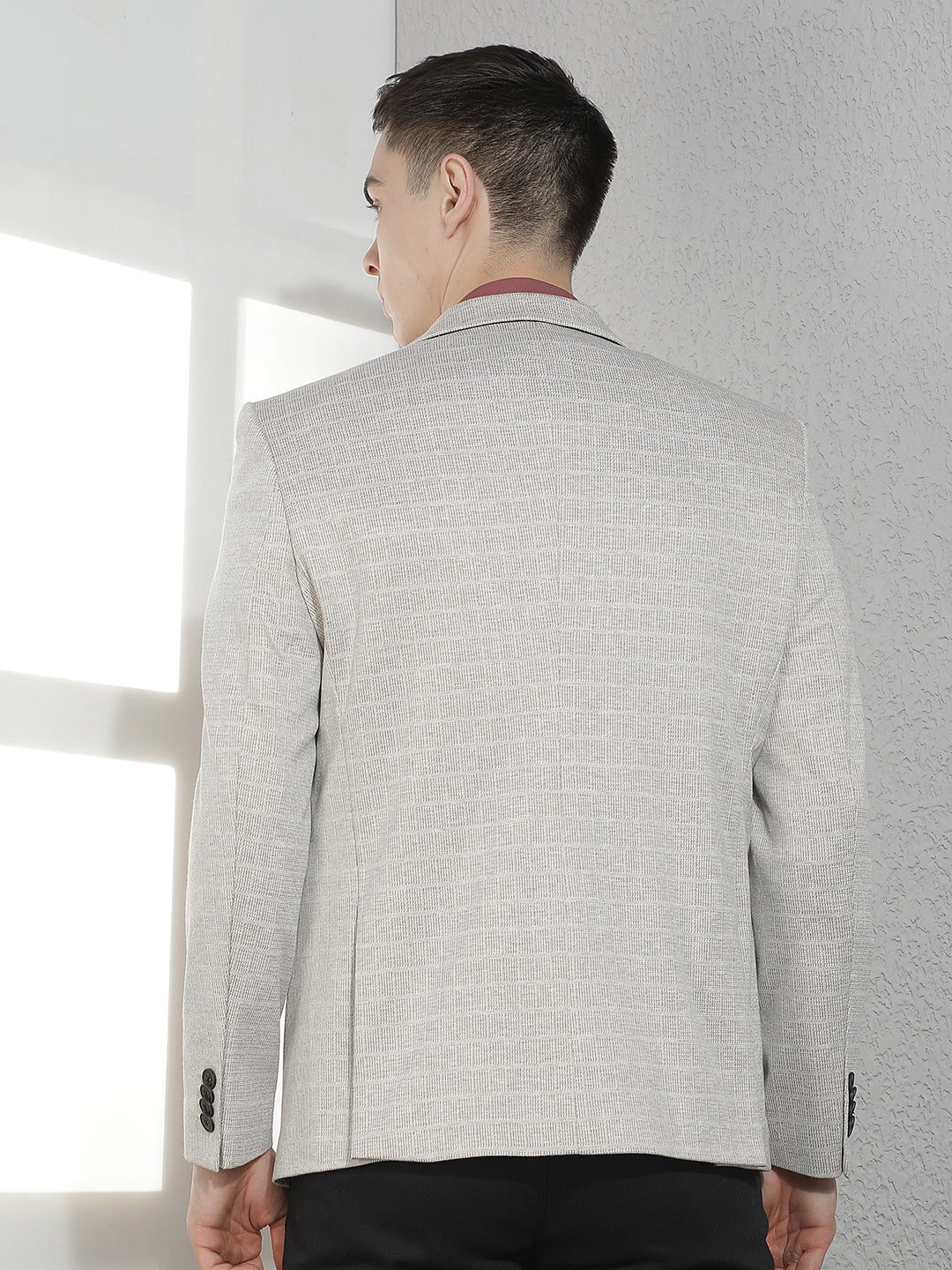 Brown Textured Notched Lapel Blazer