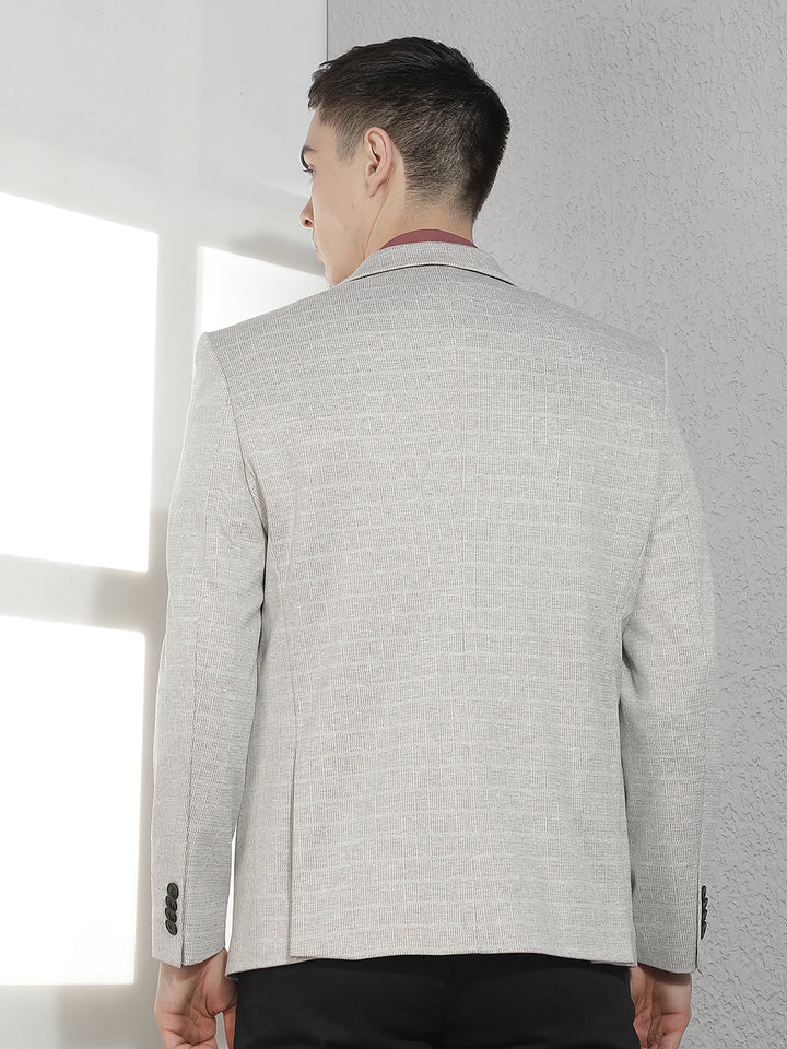 Brown Textured Notched Lapel Blazer