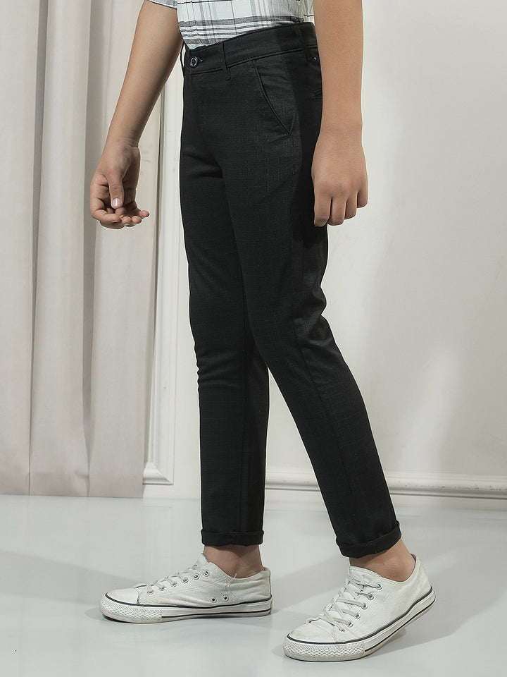 Black Cotton Checked Stretchable Trousers