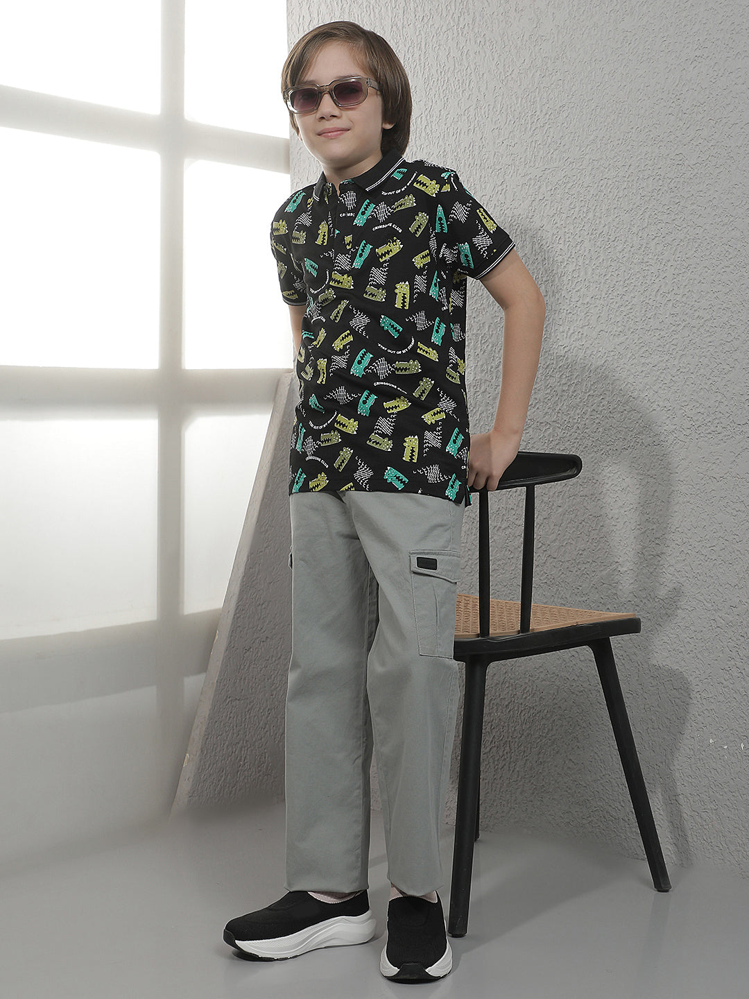 Black Abstract Print Polo T-Shirt