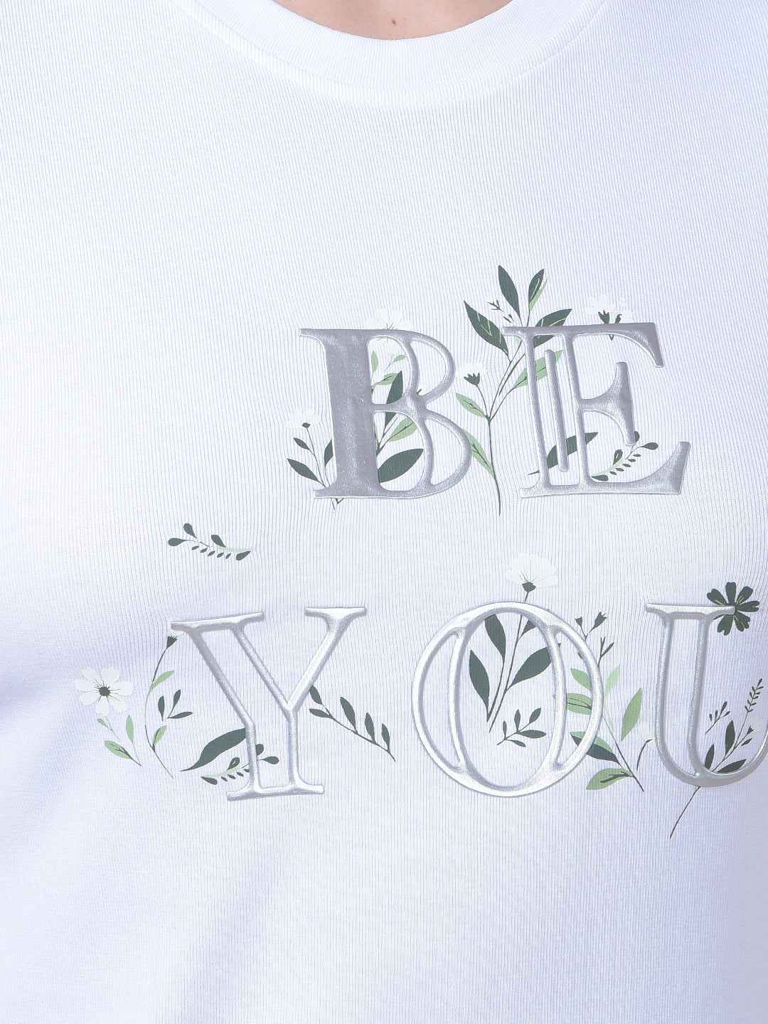 White Typographic Print Modal T-Shirt