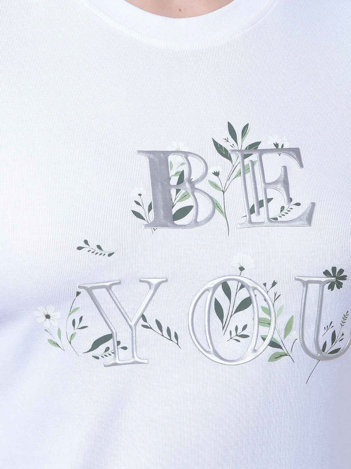 White Typographic Print Modal T-Shirt