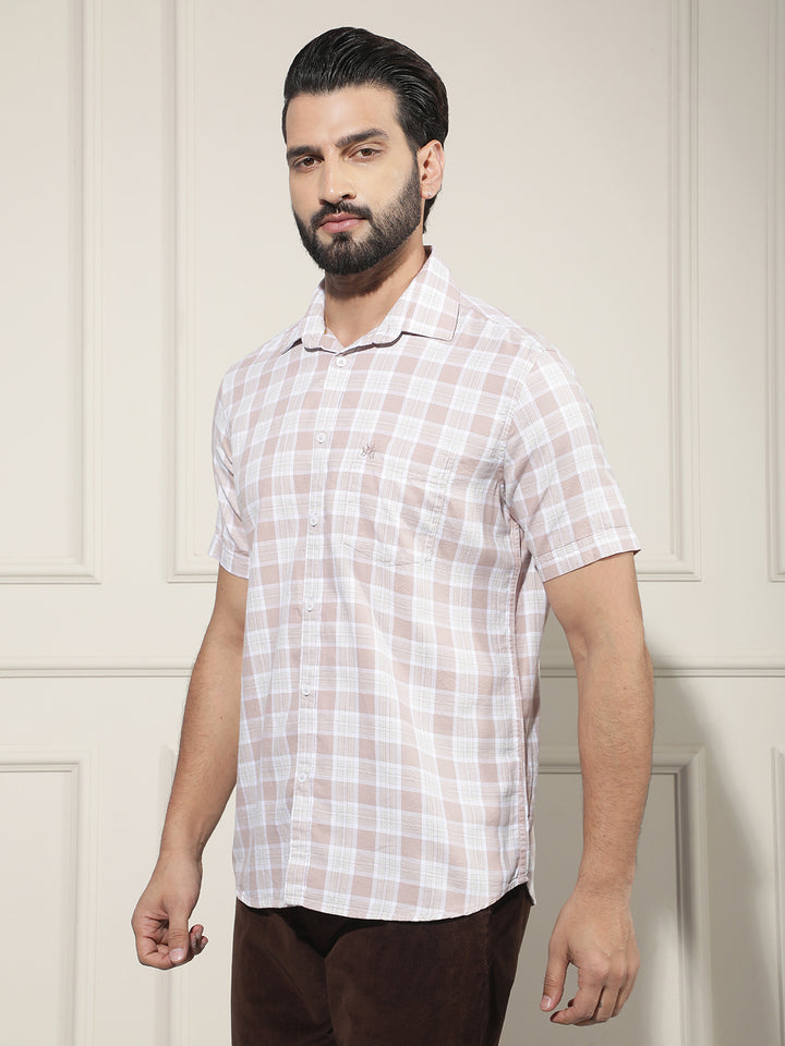 Peach Checked 100% Cotton Shirt
