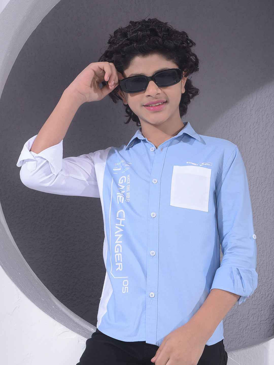 Blue Typographic Print 100% Cotton Shirt