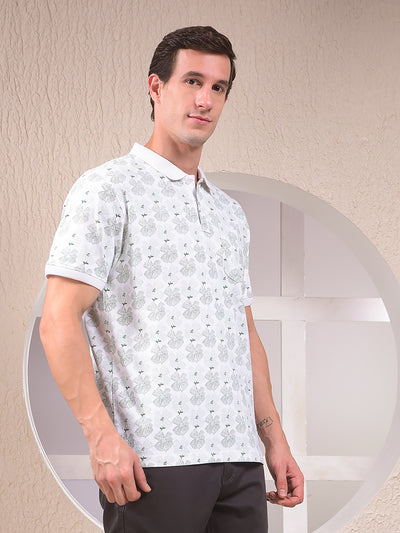 Green Floral Print Polo Neck T-Shirt