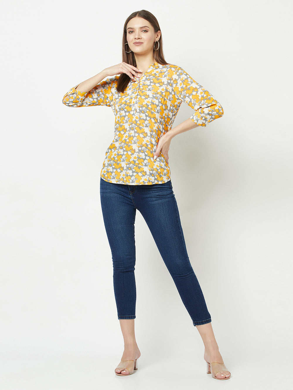  Yellow Abstract Print Top