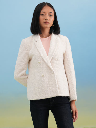 White Jacquard Notched-Lapel Coat