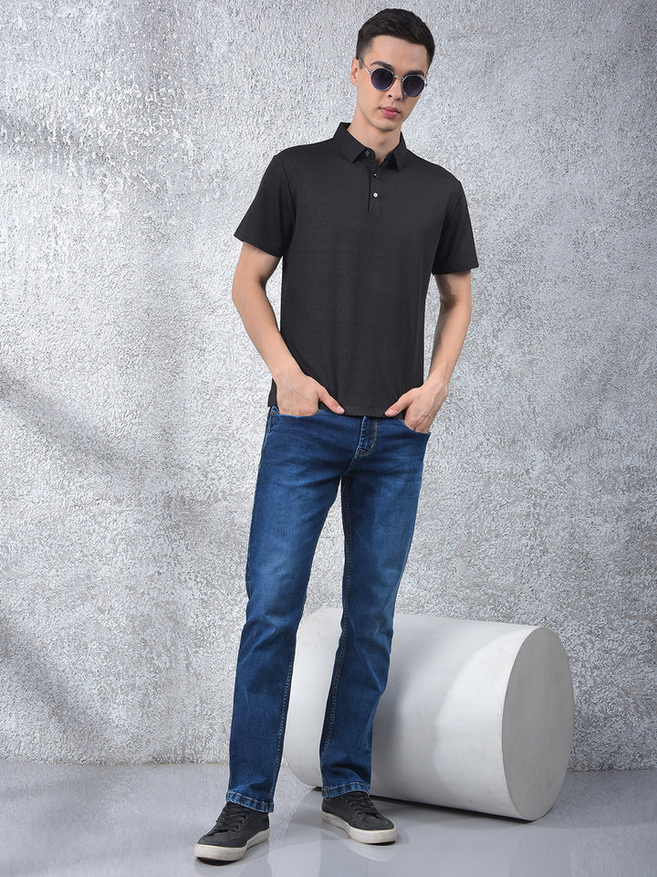 Black Printed Polo Neck T-Shirt