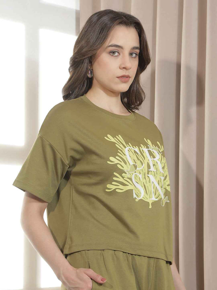 Olive Graphic Printed Oversize T-Shirt