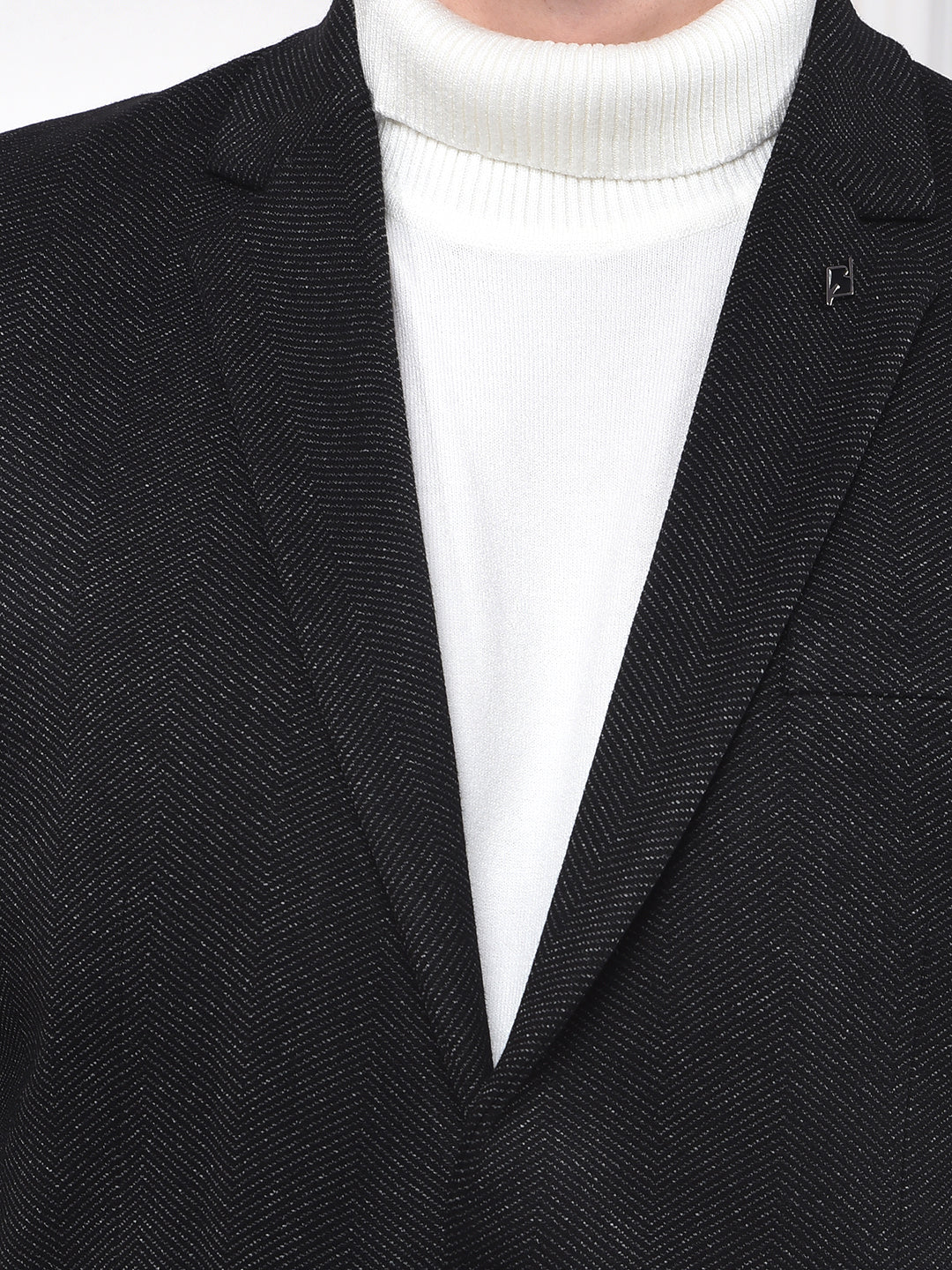 Black Notched Lapel Single-Breasted Blazer