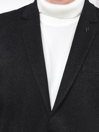 Black Notched Lapel Single-Breasted Blazer