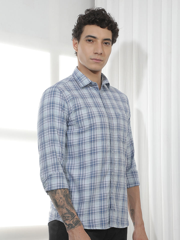 Blue Checked 100% Cotton Shirt