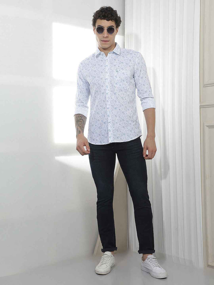 White Printed 100% Cotton Shirt