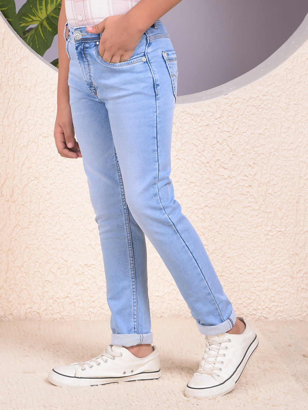 Stylish Tapered Fit  Light Blue Jeans