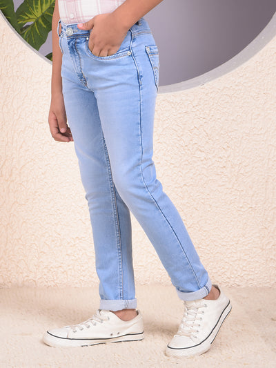 Stylish Tapered Fit  Light Blue Jeans