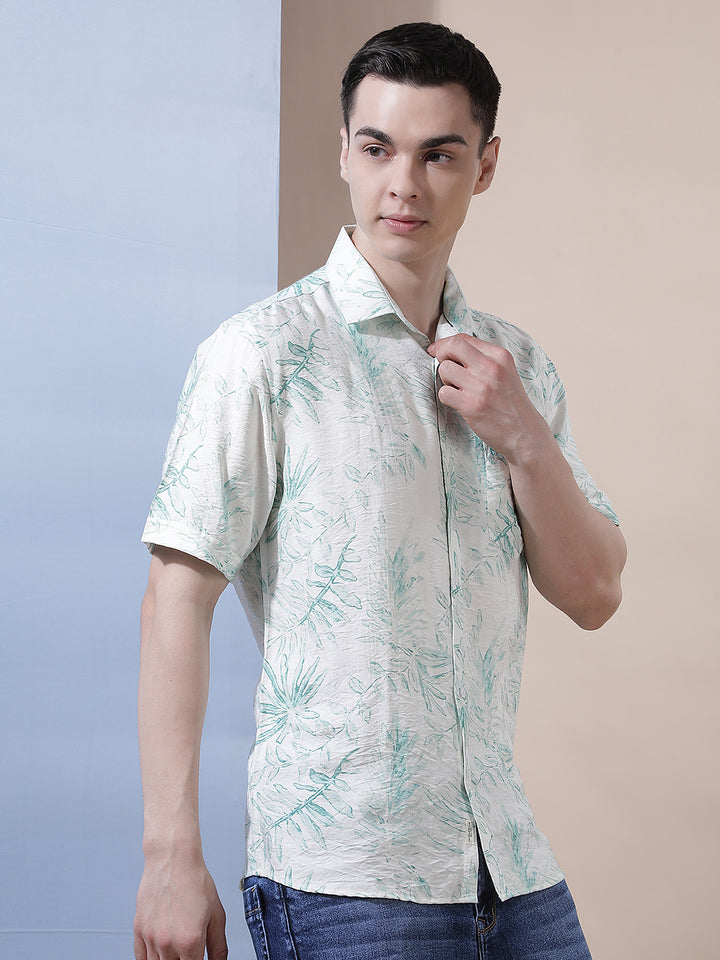 Green Floral Printed Shirt