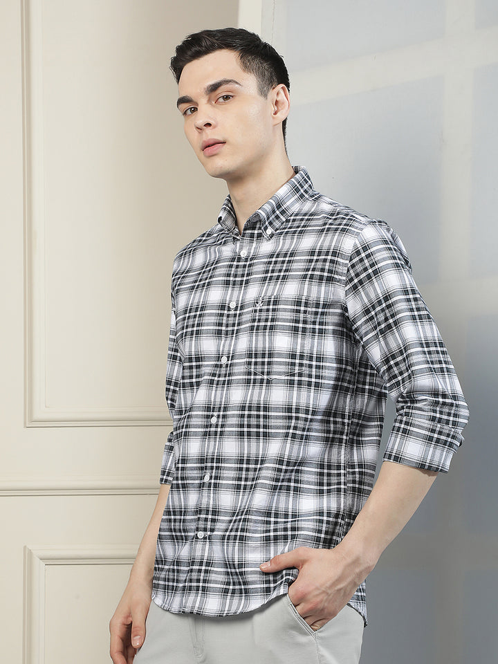 Blue Checked Button-Down Collar 100% Cotton Shirt