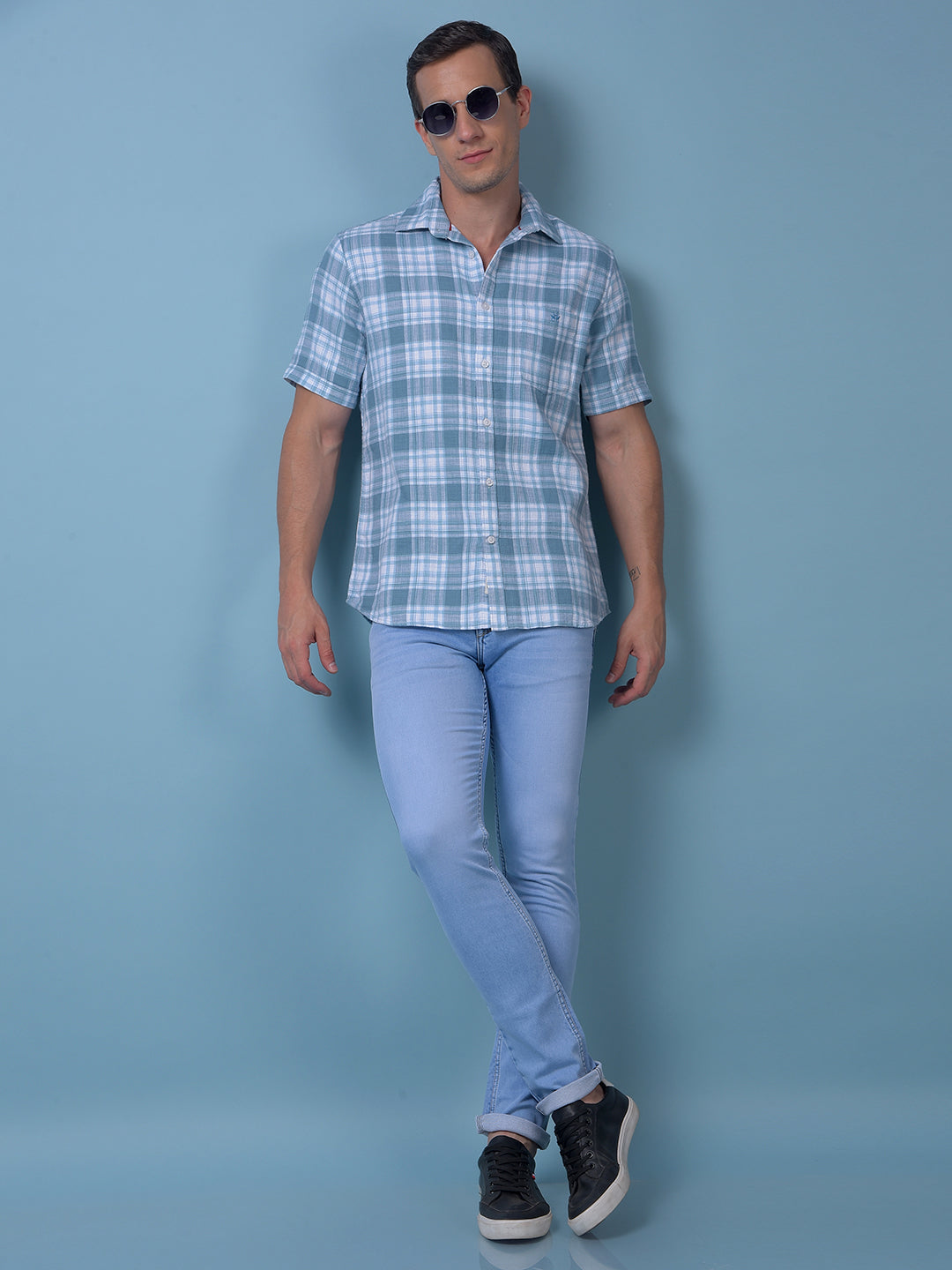 Blue Checked 100% Cotton Shirt