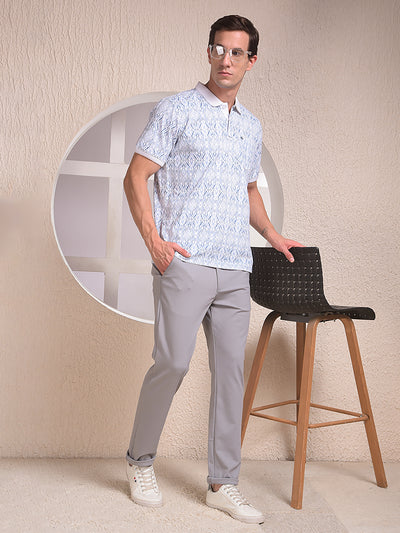 Blue Printed Polo Neck T-Shirt