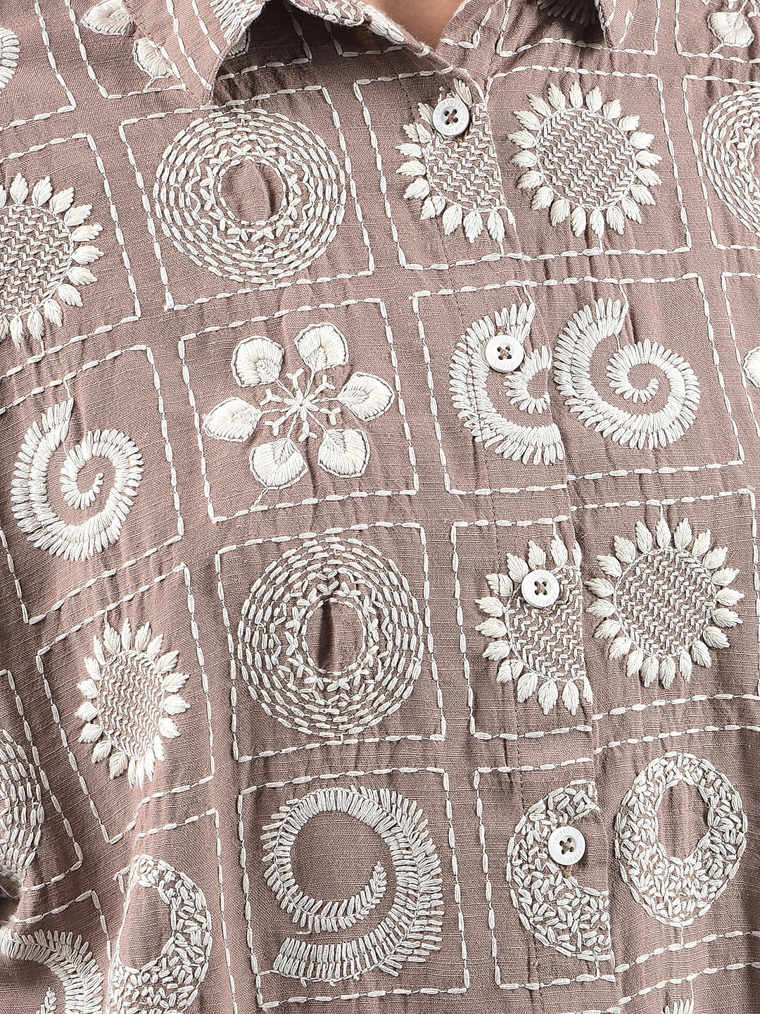 Brown Embroidered Linen Shirt