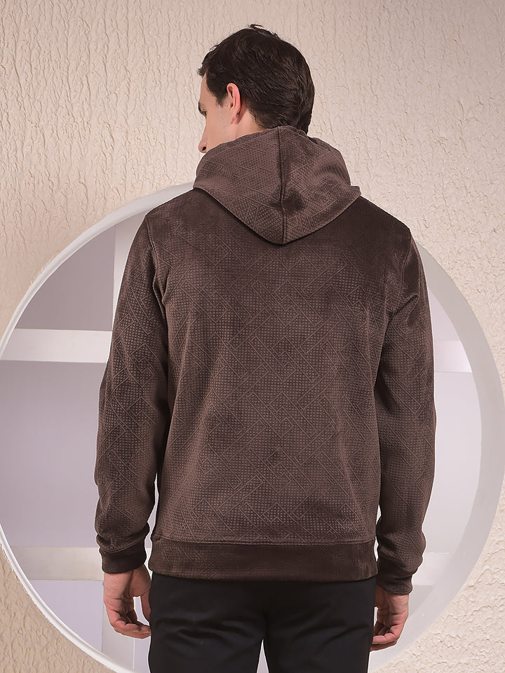 Brown Jacquard Hooded Neck Sweatshirt
