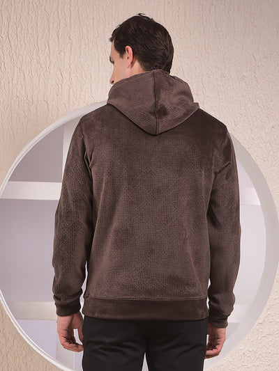 Brown Jacquard Hooded Neck Sweatshirt
