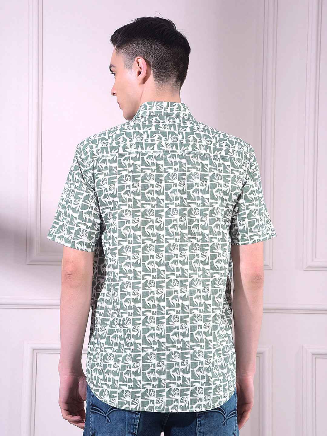 Green Linen Floral Print Shirt