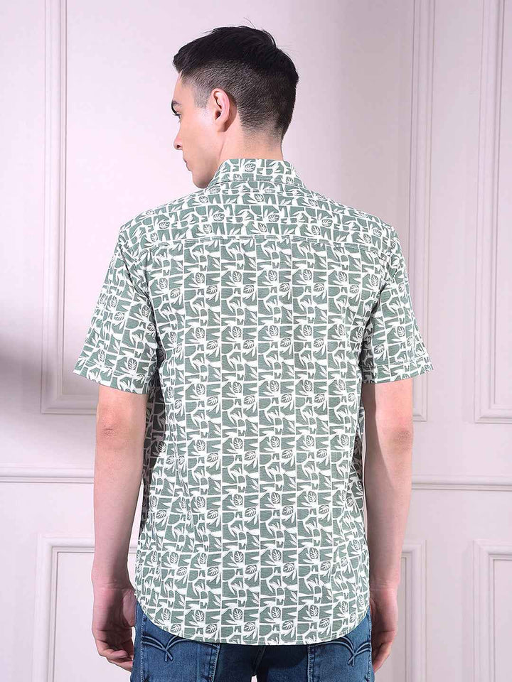 Green Linen Floral Print Shirt