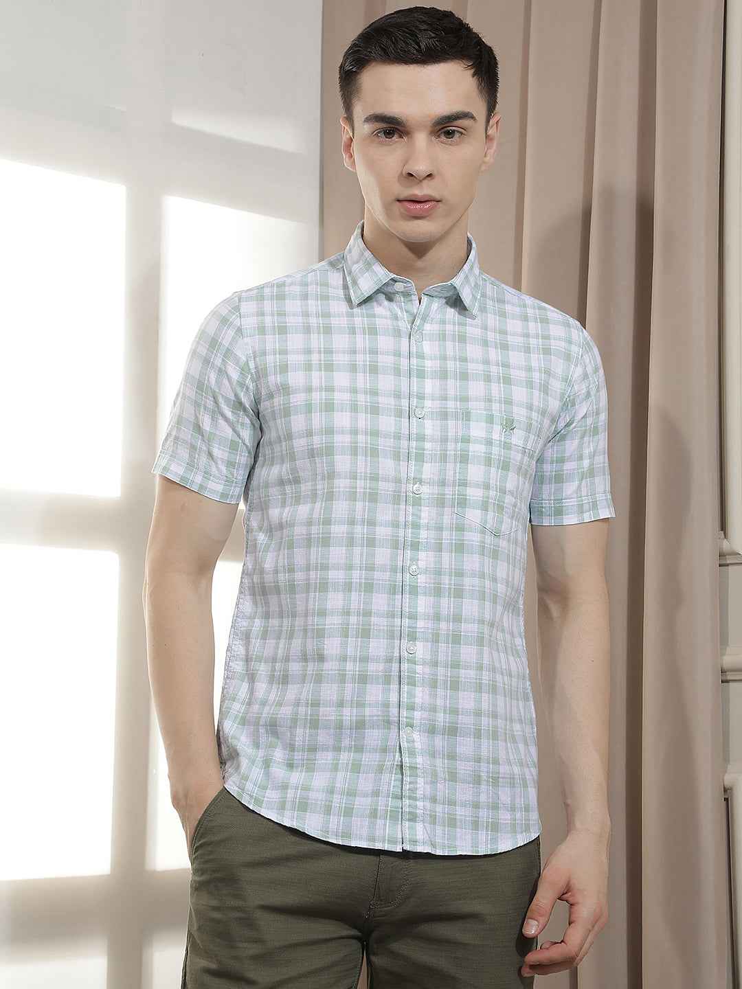 Green Checked 100% Cotton Shirt