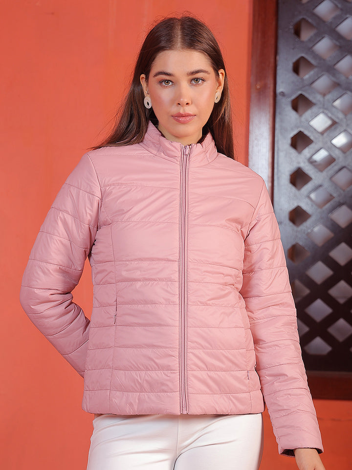 Pink High Neck Reversible Jacket