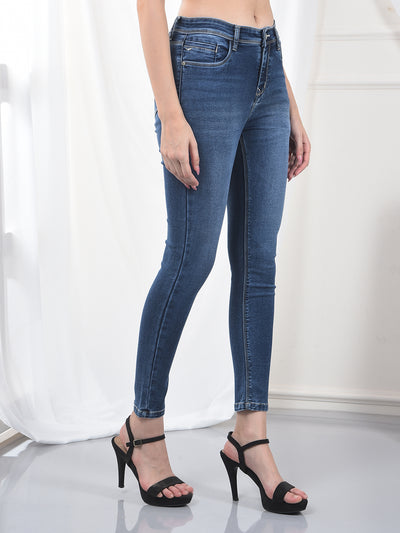 Navy Blue Skinny Jeans-Women Jeans-Crimsoune Club