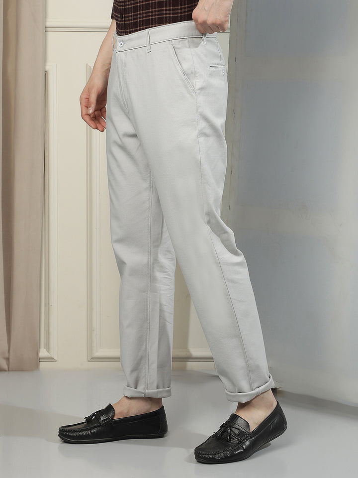 Grey Cotton Stretchable Dobby Trousers