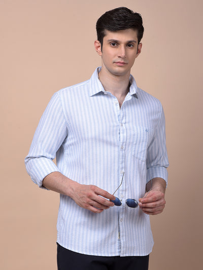 Blue Vertical Stripes 100% Cotton Shirt