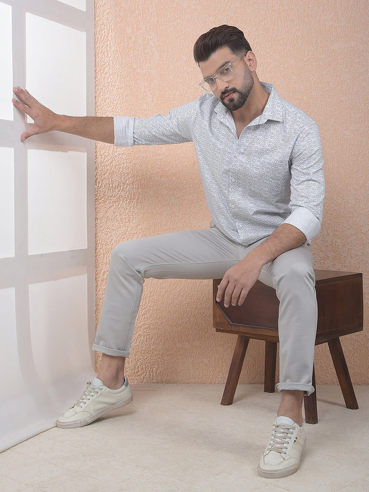 White Subtle Print Easy Wear Shirt