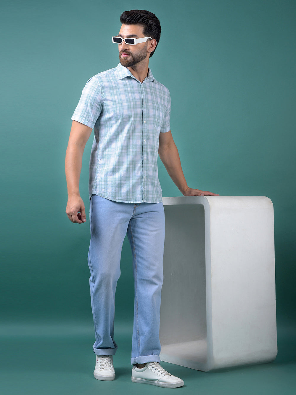 Blue Checked 100% Cotton Shirt-Men Shirts-Crimsoune Club