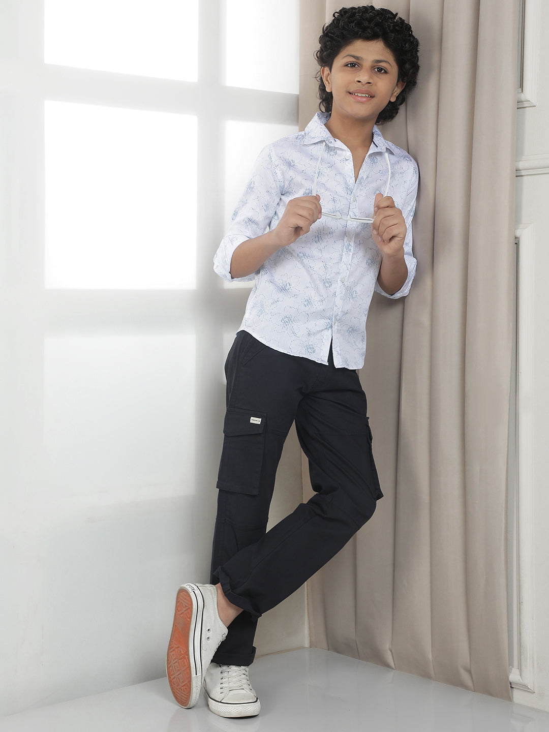 White 100% Cotton Floral Print Shirt