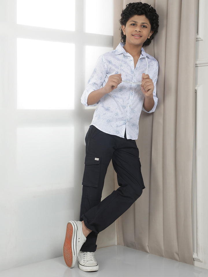 White 100% Cotton Floral Print Shirt