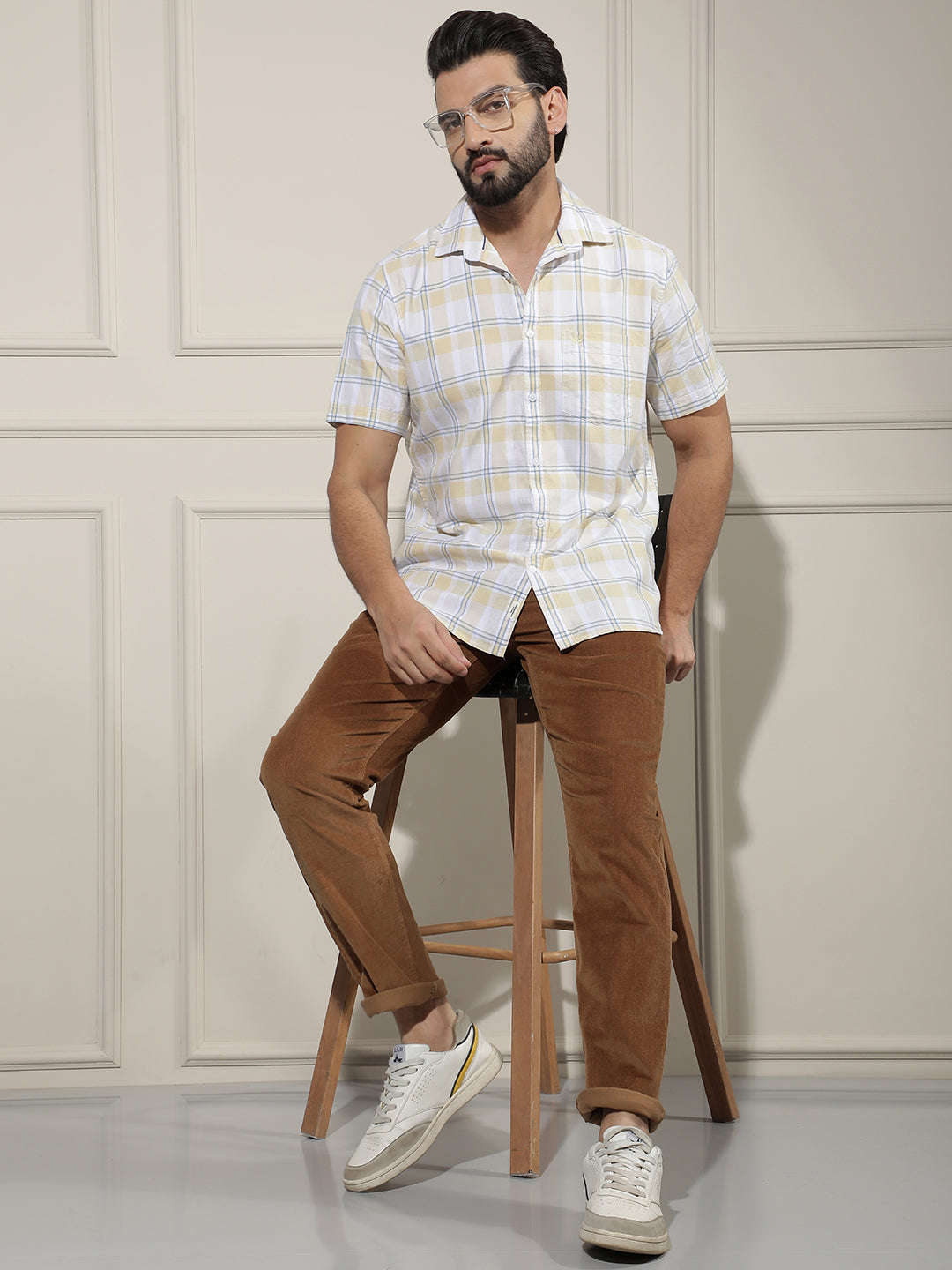 Yellow Checked 100% Cotton Shirt