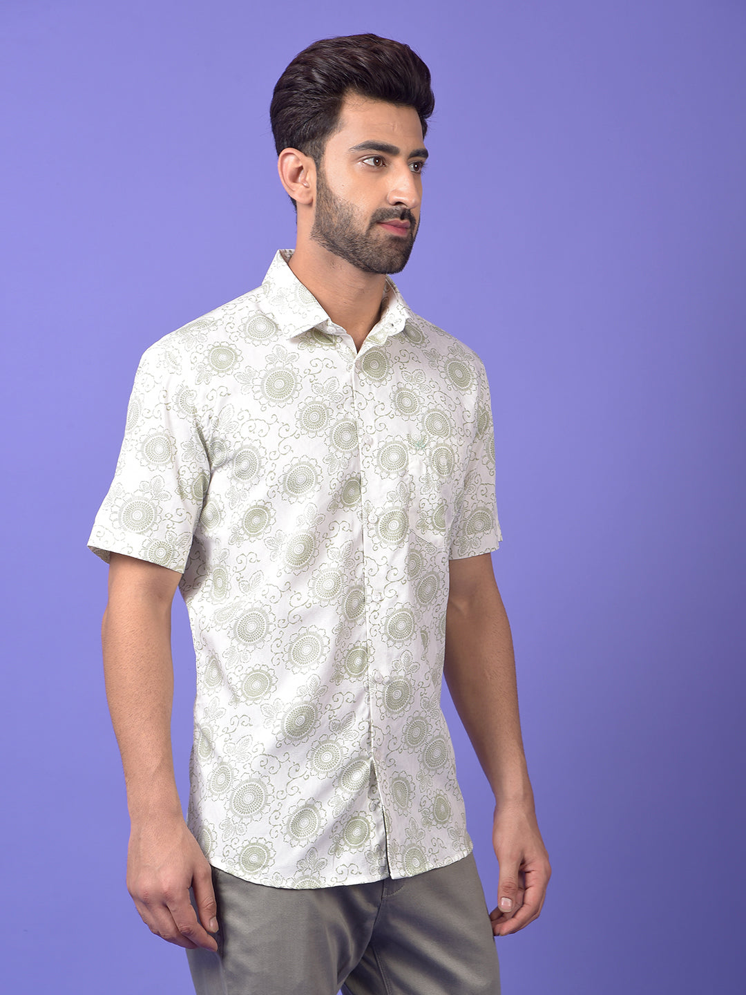 White Floral Print Shirt
