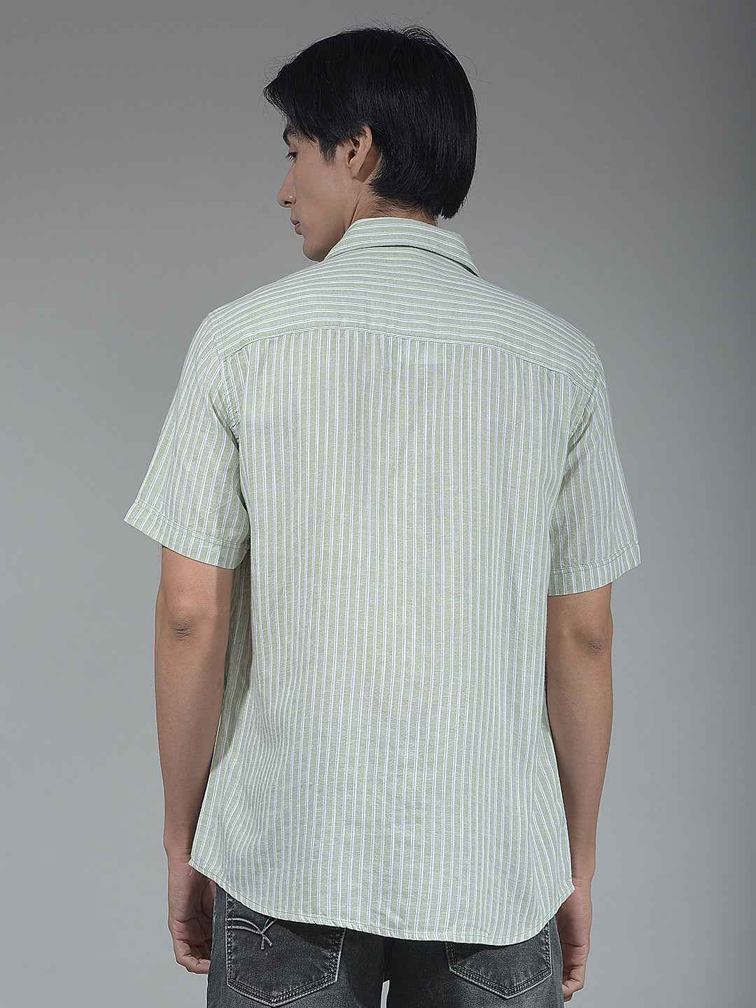 Green Vertical Striped Linen Shirt