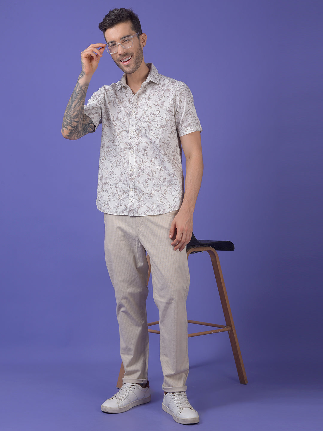 White Printed 100% Cotton Shirt