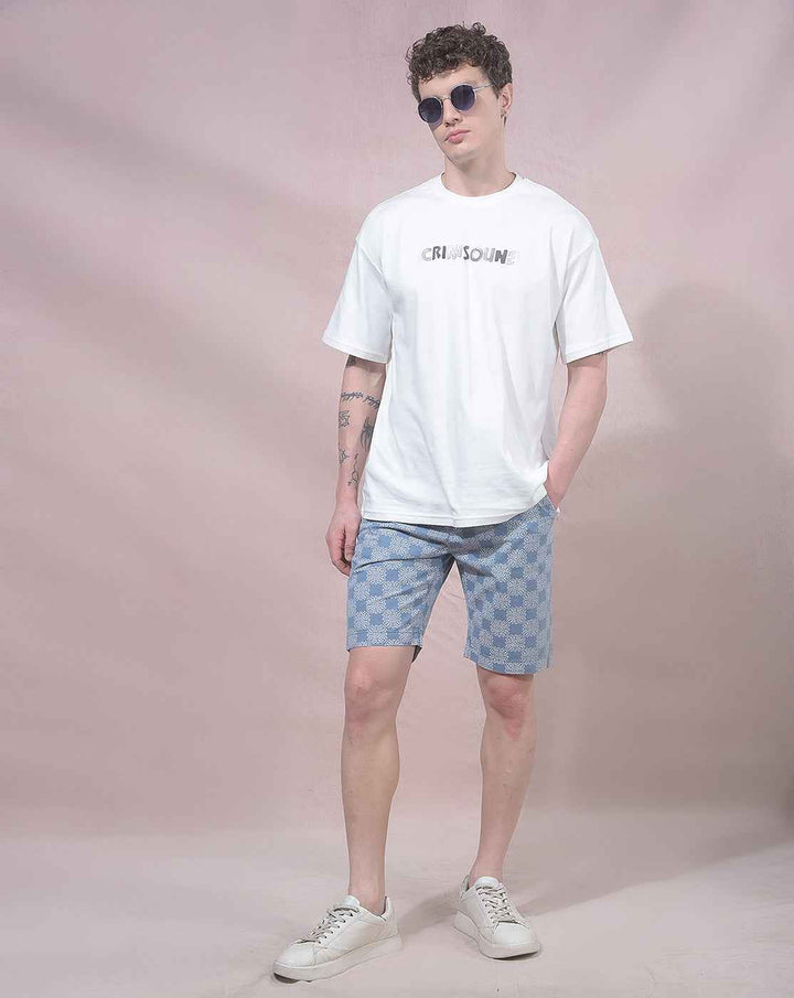 Floral Print Blue 100% Cotton Shorts