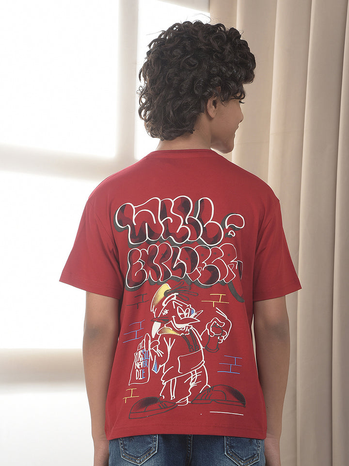Red Cartoon Printed Oversized T-Shirt