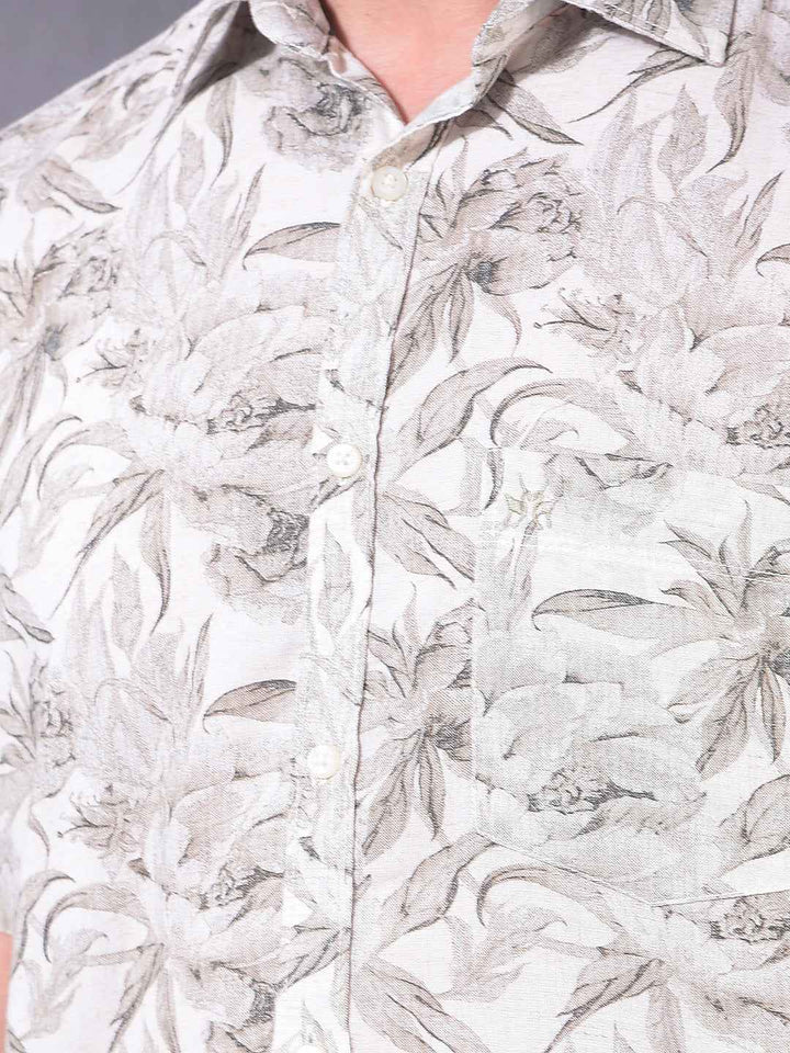 Grey Floral Print Linen Shirt