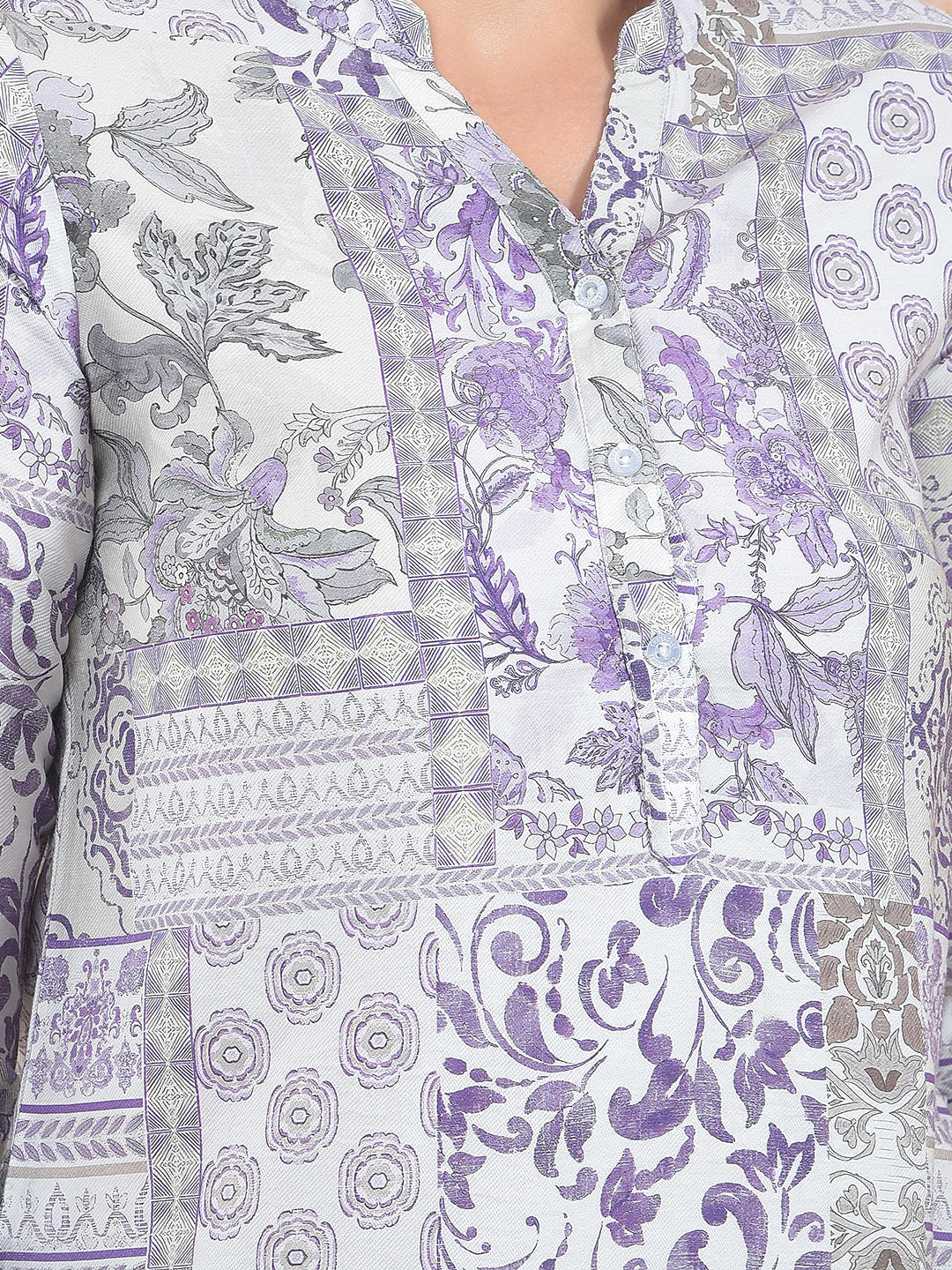 Purple Floral Print V-Neck Top