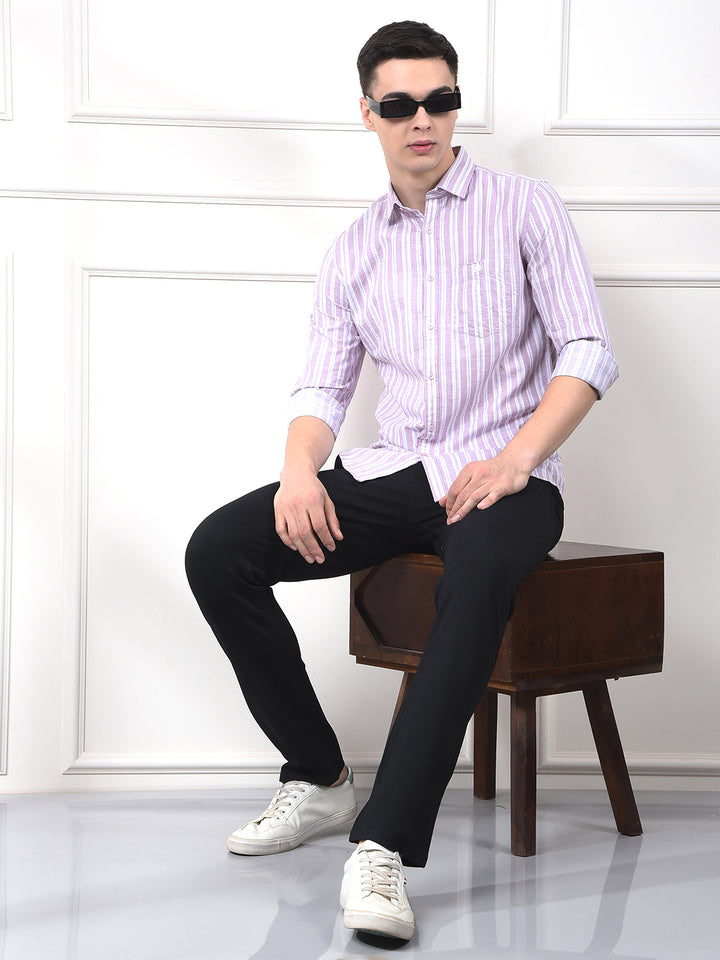 Purple Vertical Stripes 100% Cotton Shirt