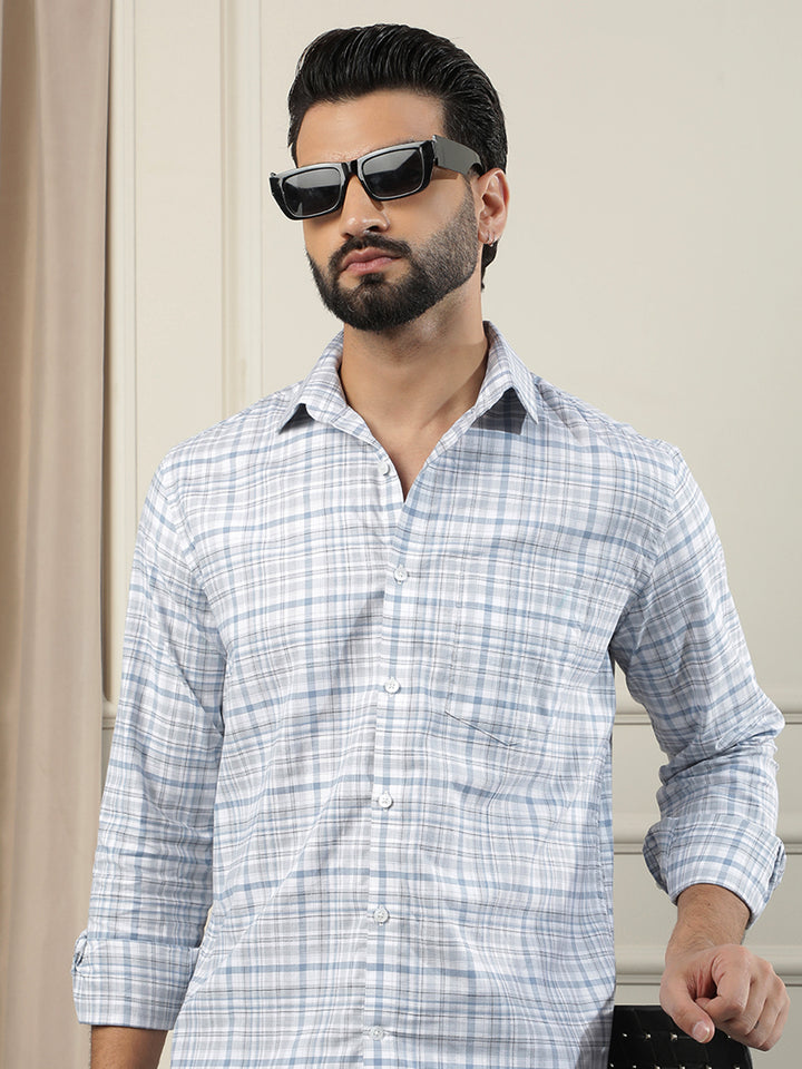Blue Checked 100% Cotton Shirt